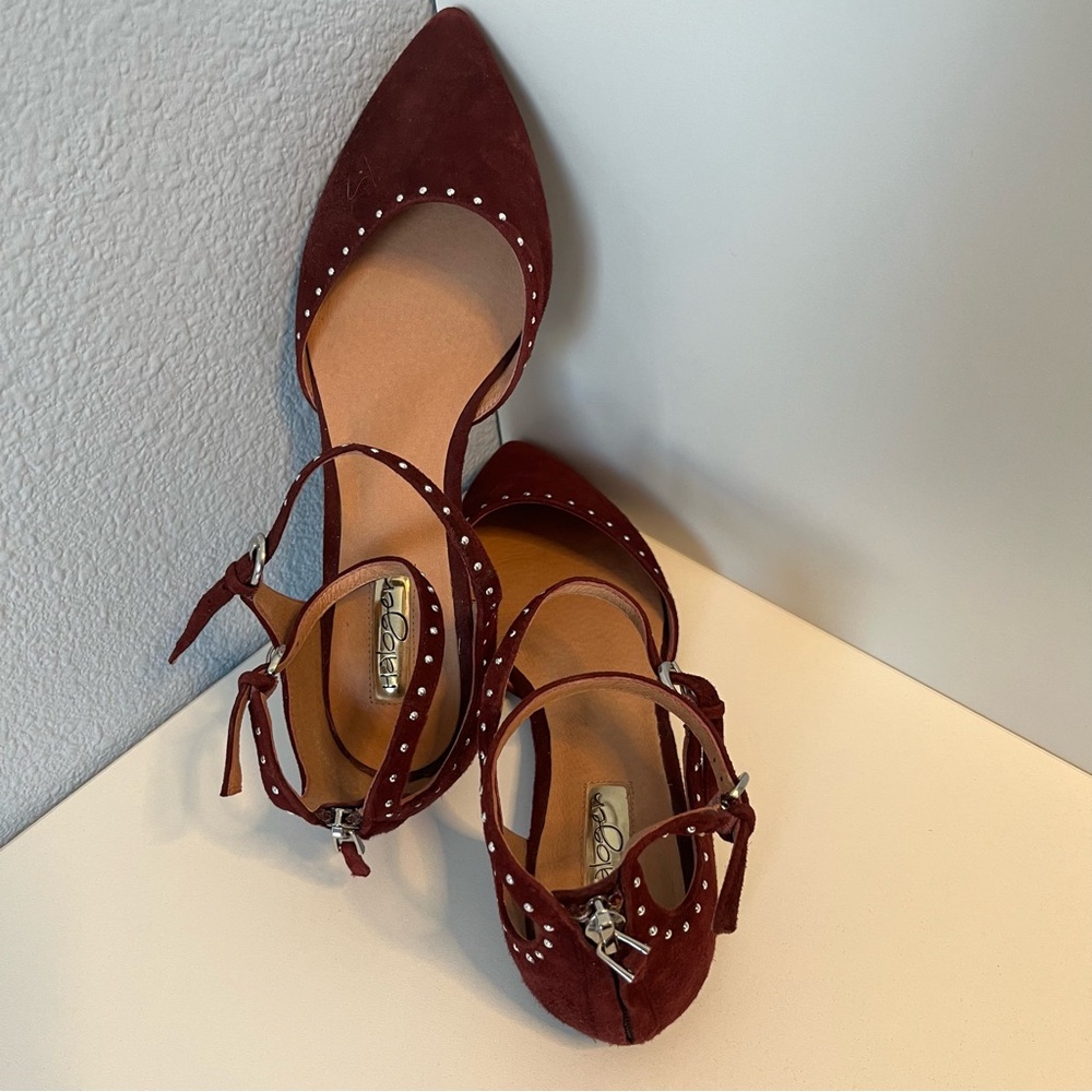 Halogen Suede Flats for Women Size 8 Burgundy Double Ankle Strap w/ Back Zipper